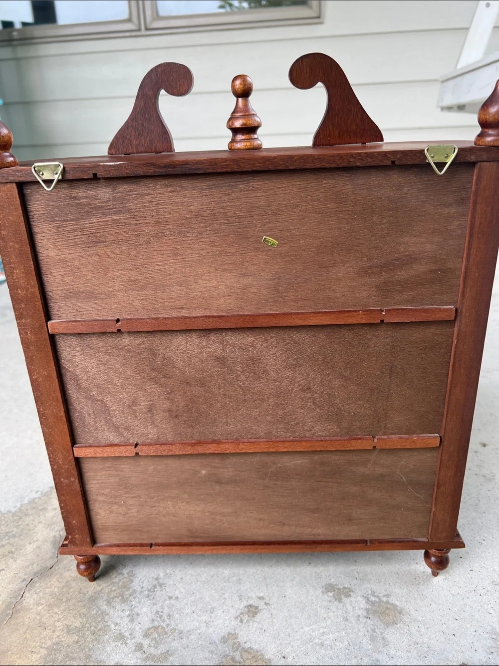 Vintage Wood Curio Display Cabinet Glass Door, Open Shelves & Decorative Detail